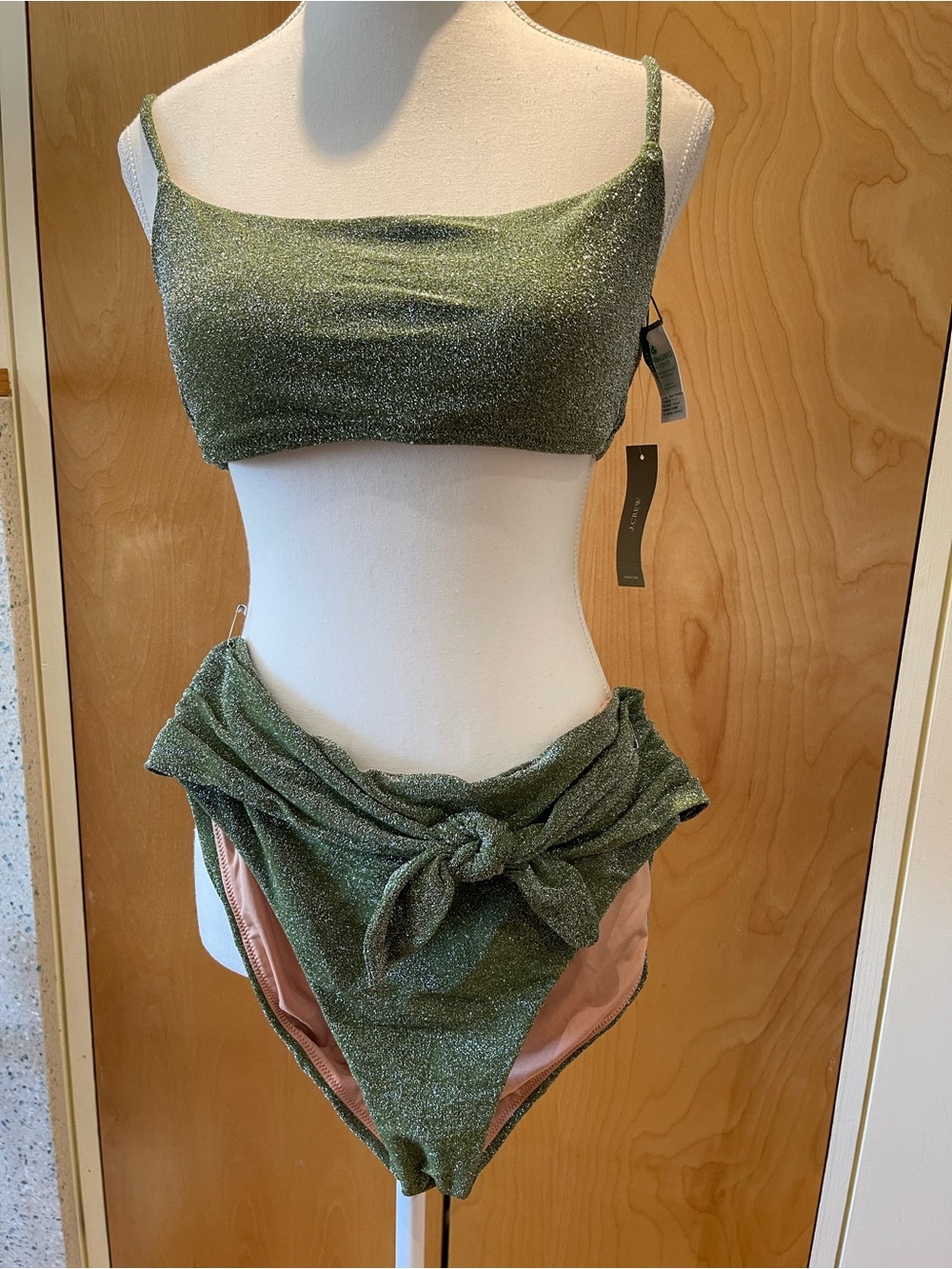 J. Crew Olive Green Bandeau Bikini with Tie Front